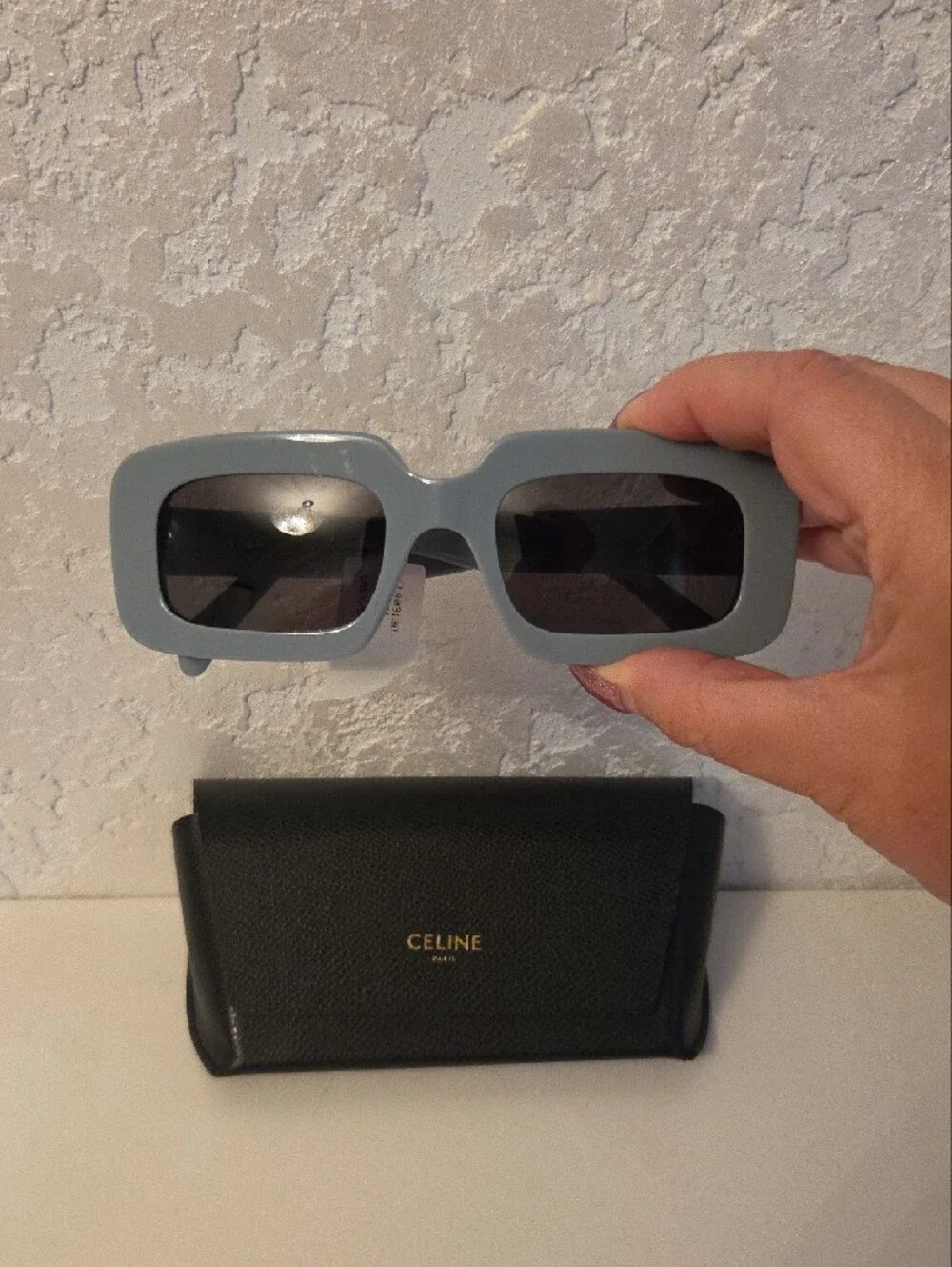 Celine Rectangular Sunglasses in Pale Blue with Dark Lenses